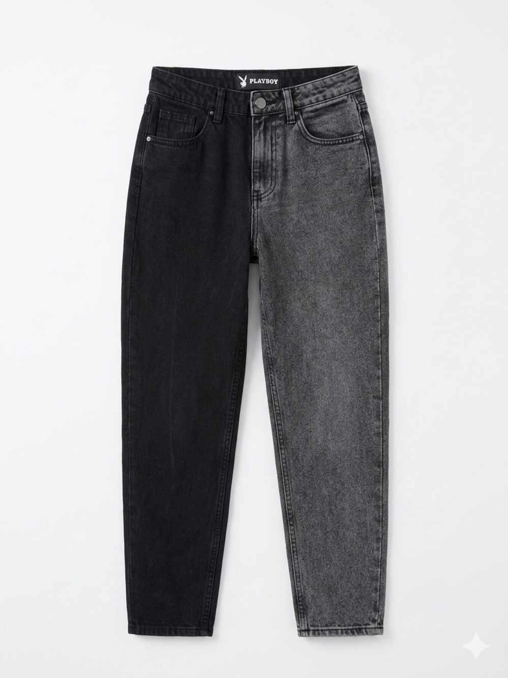 PLAYBOY Colour Block Two Tone High Rise Mom Jeans Black & Grey Cotton Womens 0